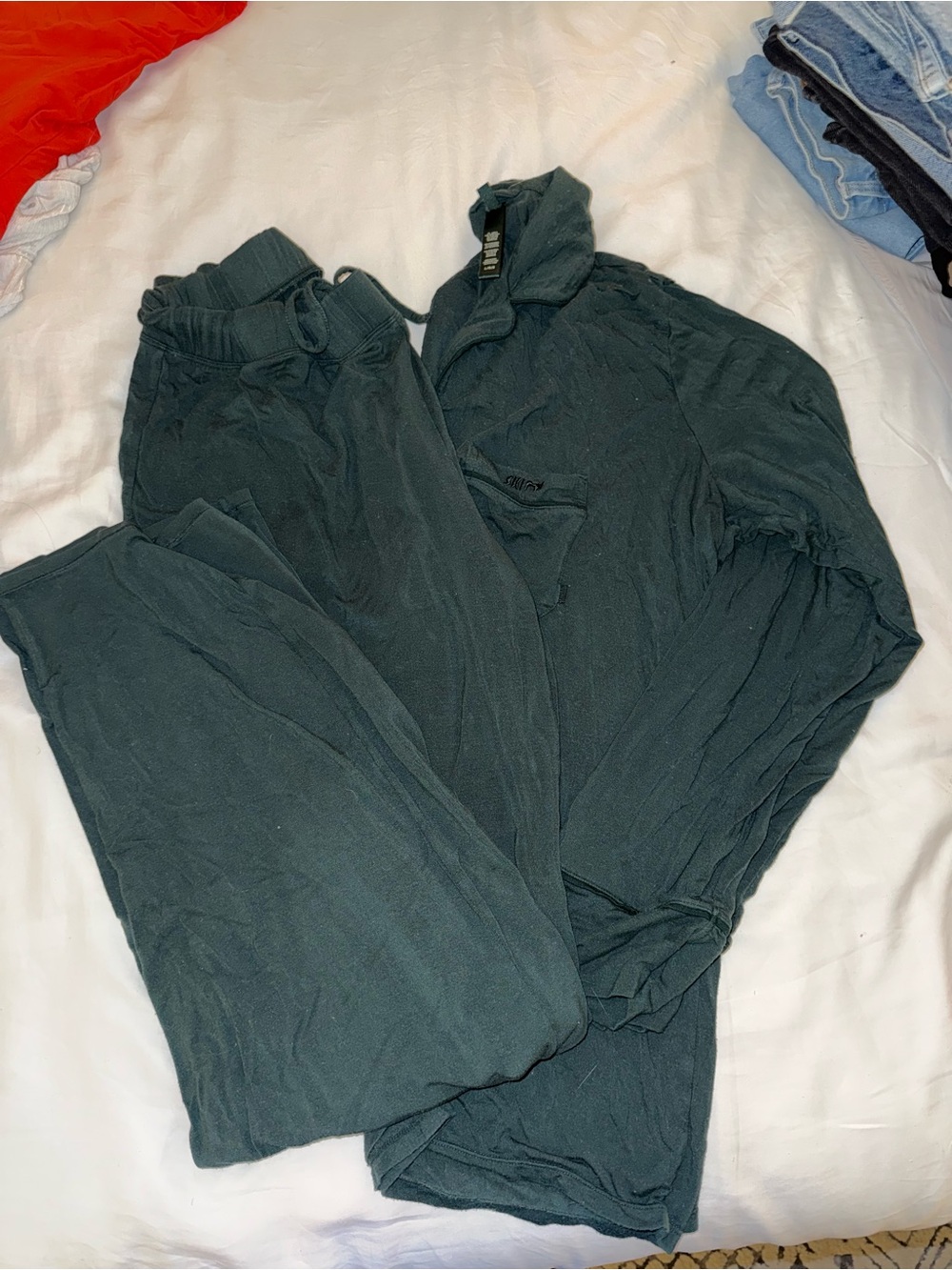 SKIMS Dark Teal Two-Piece Lounge Set